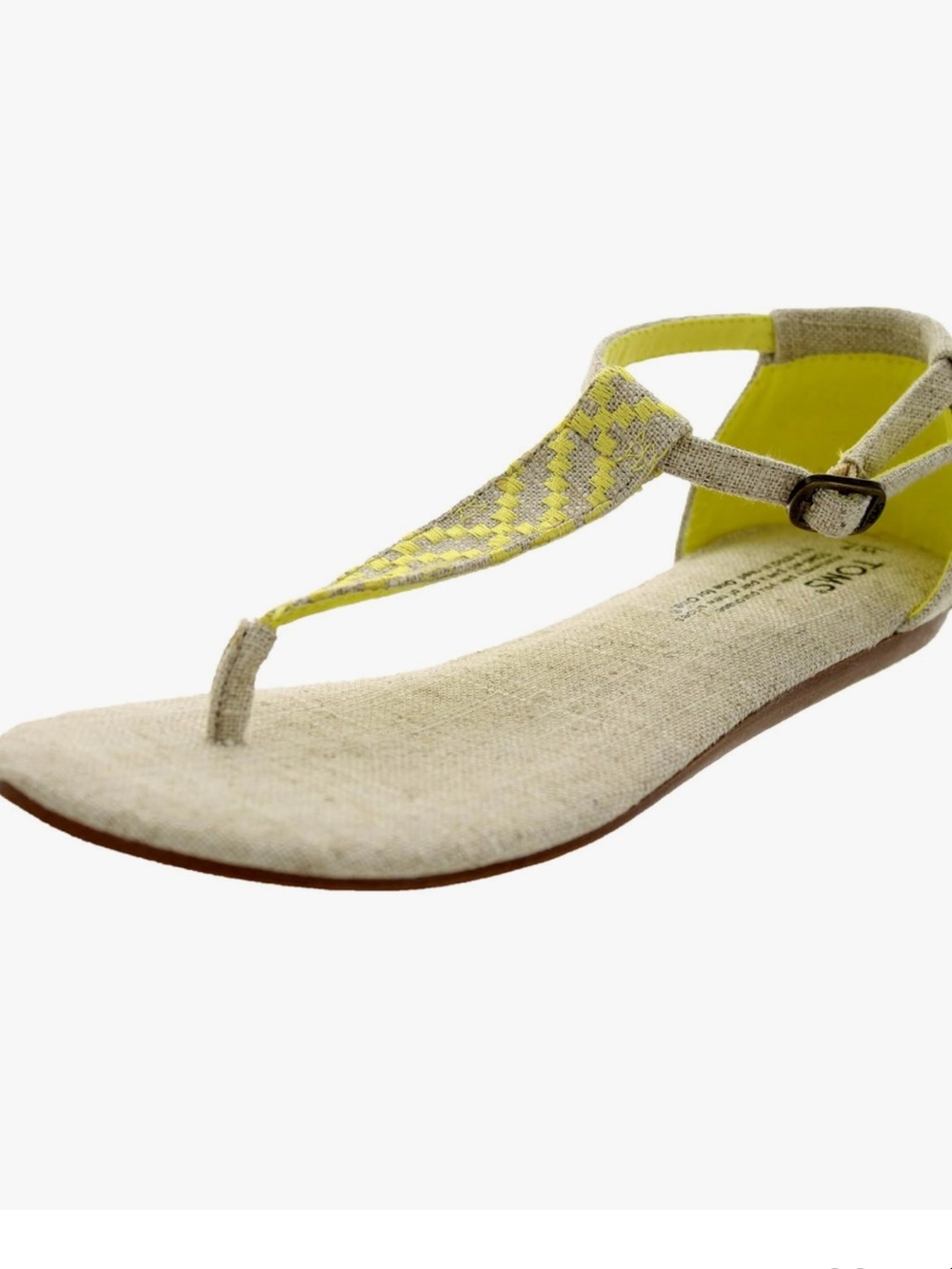 TOMS Natural Boho Hippie Indie T- Strap Playa Sandals Yellow Burlap